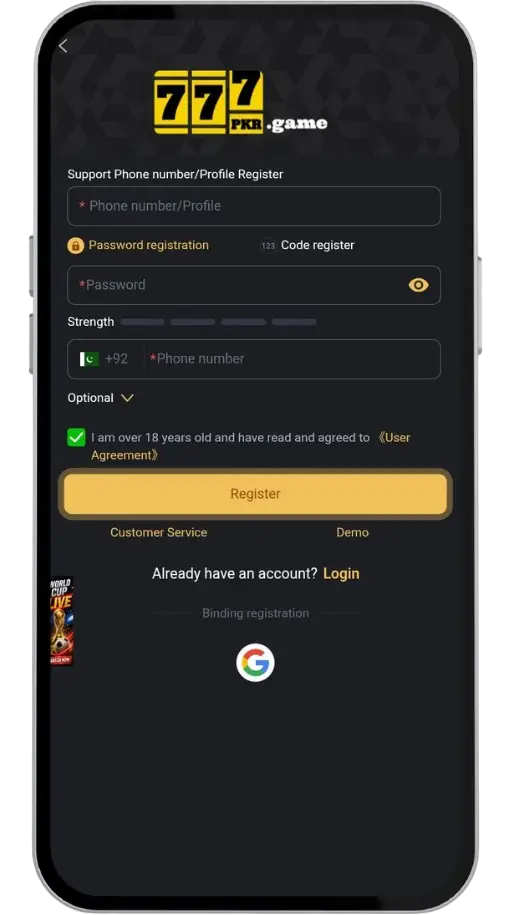 777PKR Game account registration